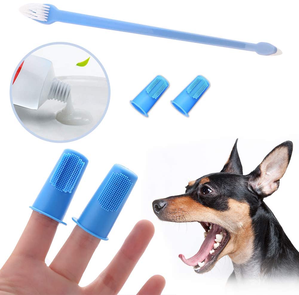  SEGMINISMART Pasta de Dientes para Perros,Set Higiene Dental con Cepillo de Dientes, Pasta y cepillos Dedos,Pasta Dental para Perro Elimina el sarro y la Placa Dental 