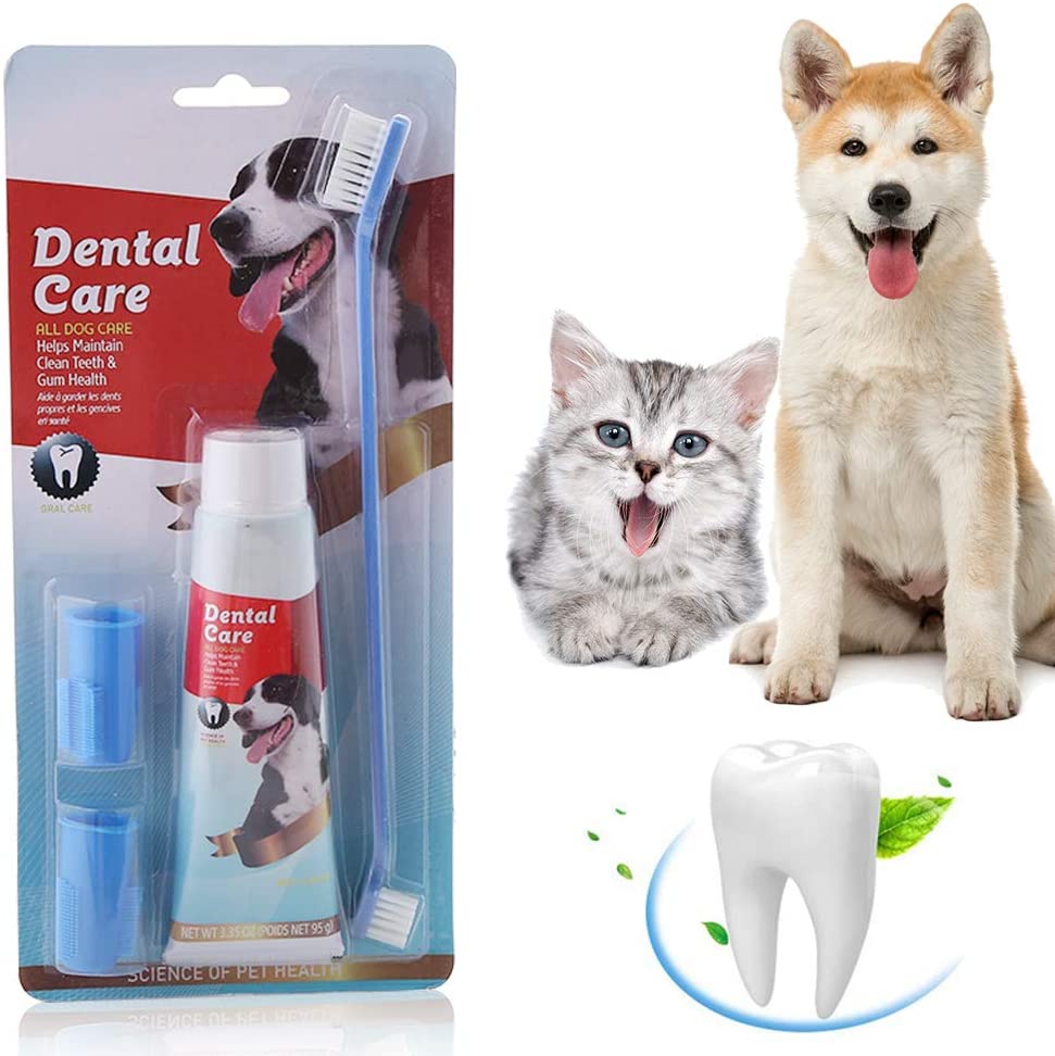  SEGMINISMART Pasta de Dientes para Perros,Set Higiene Dental con Cepillo de Dientes, Pasta y cepillos Dedos,Pasta Dental para Perro Elimina el sarro y la Placa Dental 