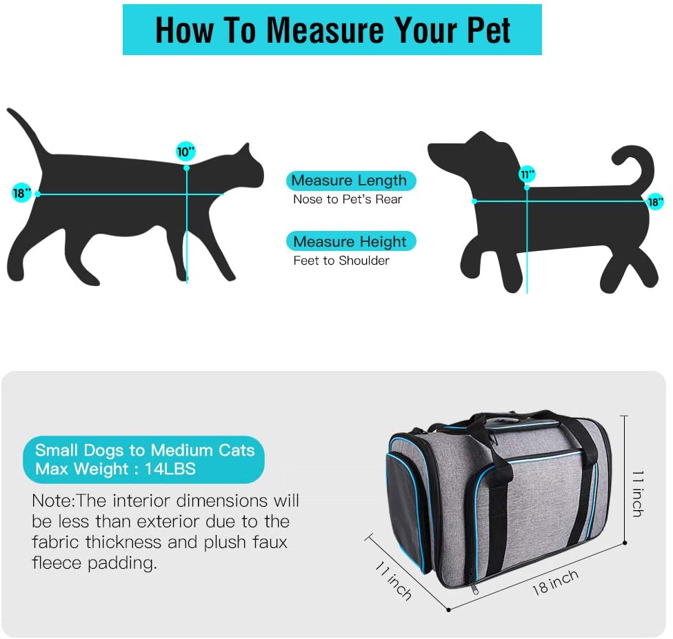  Siivton Transportín Gato Perro, Bolsa de transportar mascotas, aprobado por aerolínea, suave cara con malla transpirable ampliable en cuatro lados apto para perro, gato 