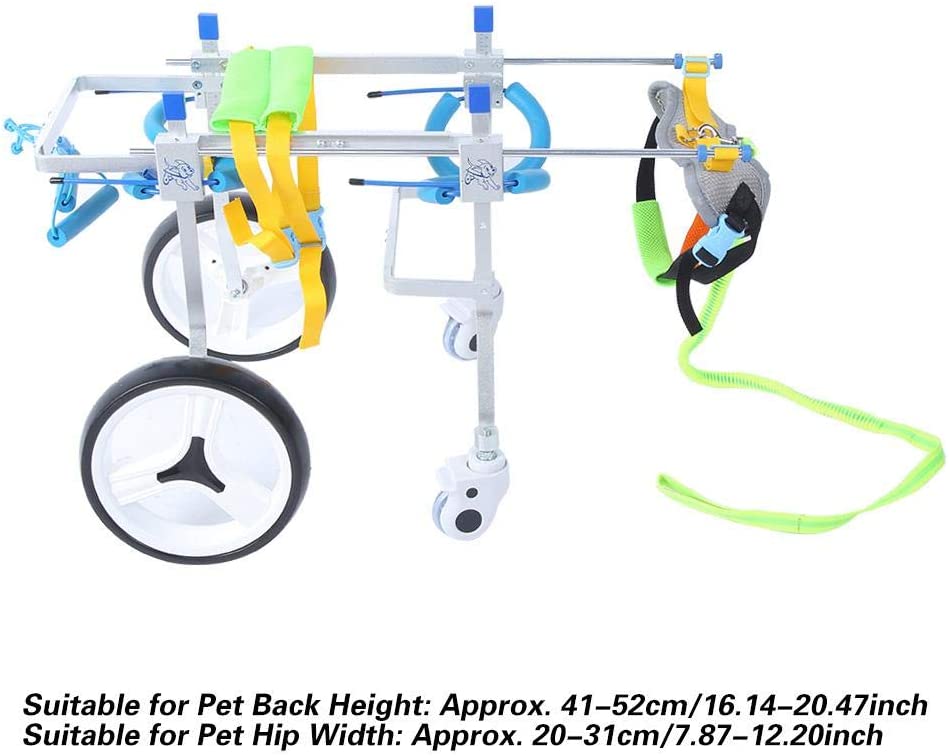  Silla de Ruedas para Mascotas,Coche de Paseo Asistido para Perros con Discapacidad con Ruedas Ajustables M de 4 Ruedas, Carro Ligero para Rehabilitación Ejercicio Piernas Traseras para Perros Gatos(M) 
