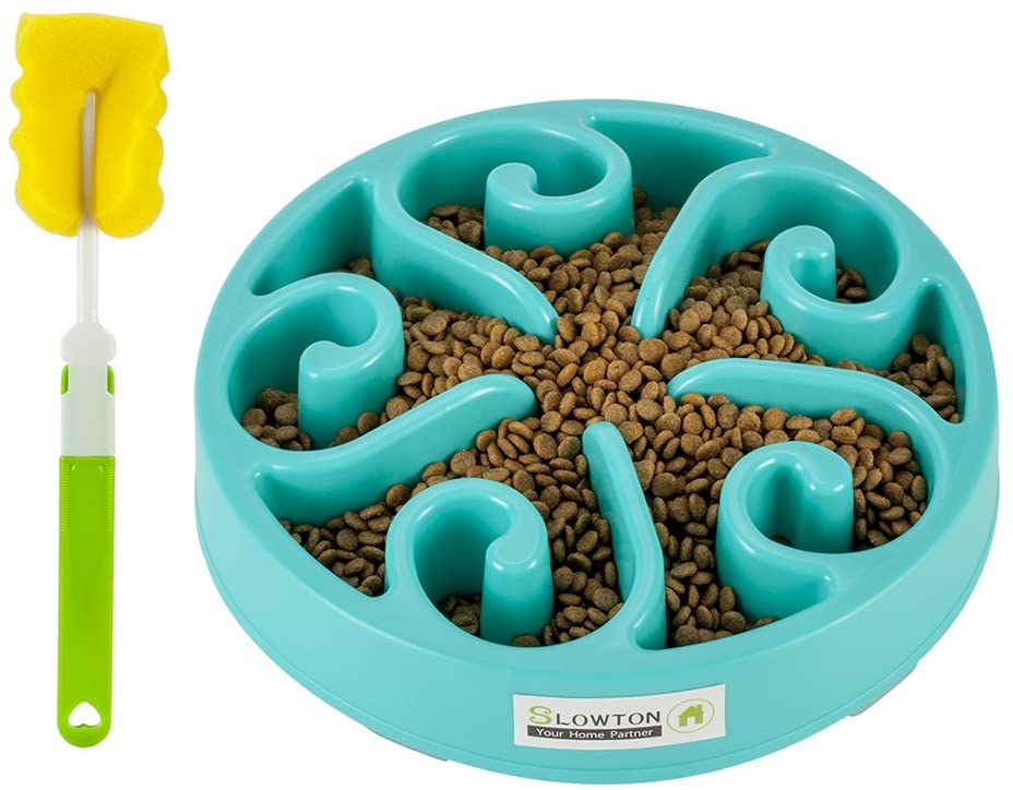  slow Ton Anti de LF-Tech para perro, diseño con espiral Non Skid Base para la largo Same Forro con esponja de limpieza Pincel para perros gatos 