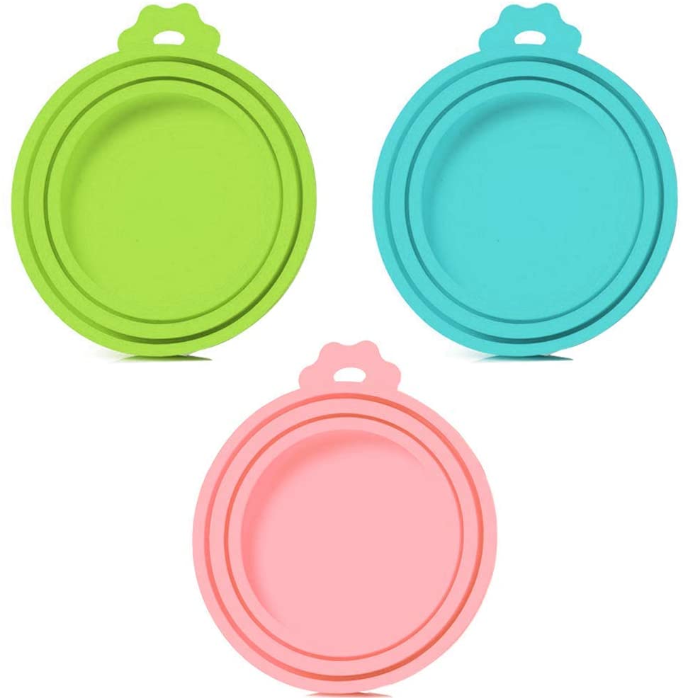  SLSON 3 Paquetes de Tapas universales de Silicona para latas de Comida para Perros y Gatos, 1 para 3 tamaños estándar, sin BPA y lavaplatos, Azul, Verde y Rosa 