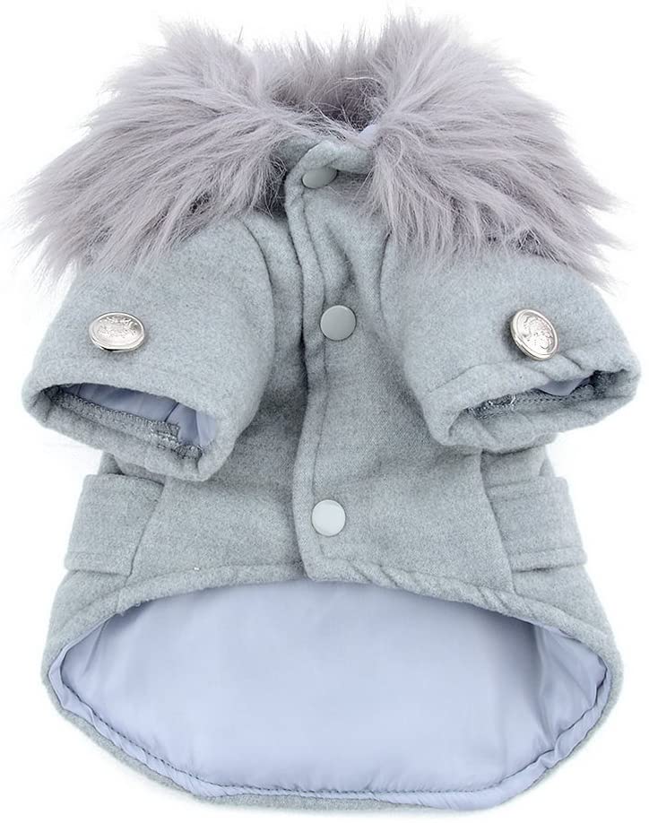  smalllee_lucky_store Abrigo de Lana con Cuello de Piel para Perro o Gato pequeño, Talla S, Color Gris 