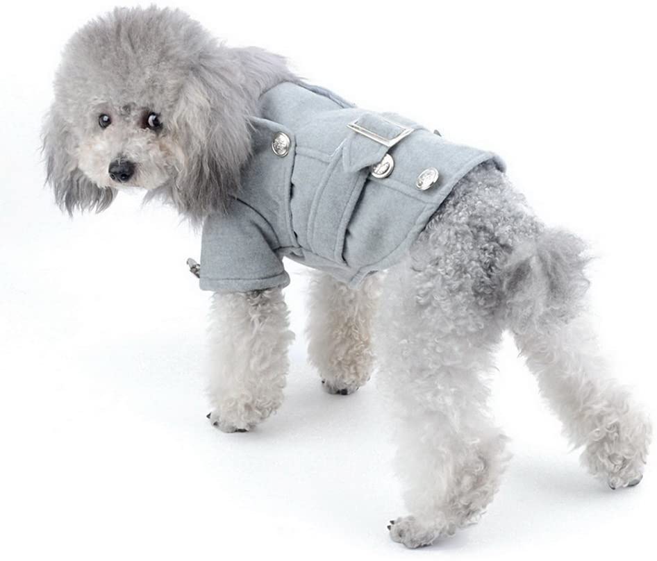  smalllee_lucky_store Abrigo de Lana con Cuello de Piel para Perro o Gato pequeño, Talla S, Color Gris 