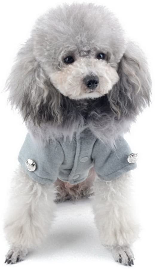  smalllee_lucky_store Abrigo de Lana con Cuello de Piel para Perro o Gato pequeño, Talla S, Color Gris 