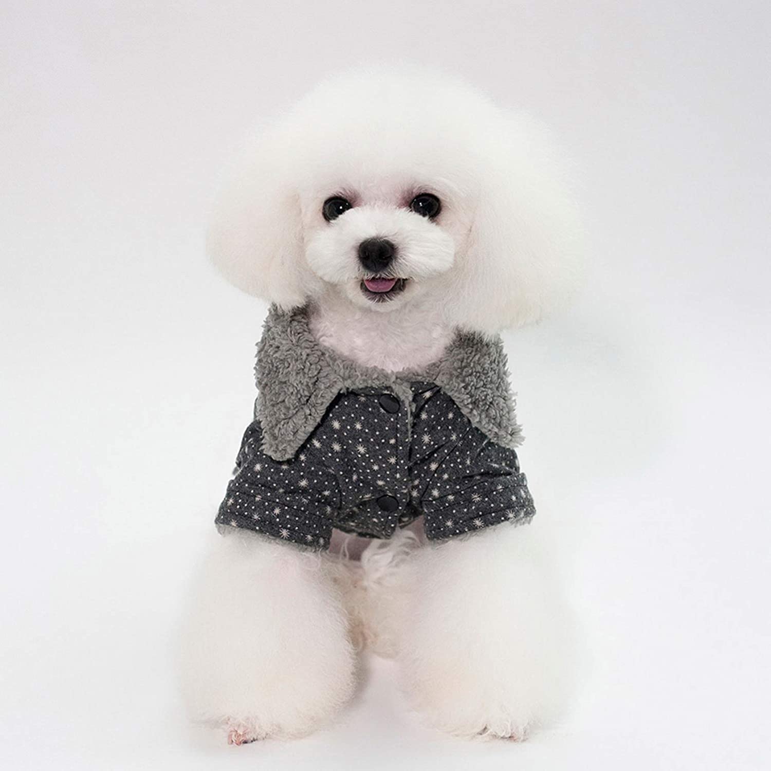  SMALLLEE_LUCKY_STORE Chaqueta Abrigo Forro Polar Invierno Lana Kawaii Ropa de Chihuahua Yorkshire para Perro Pequeño Gris S 