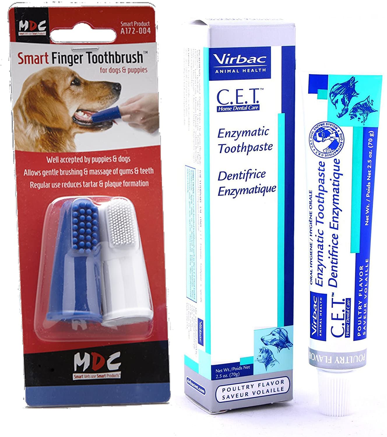  Smart Bundles Pasta de dientes enzimática con cepillo de dientes inteligente para perros (sabor a pollo 70 g) Paquete de 2 