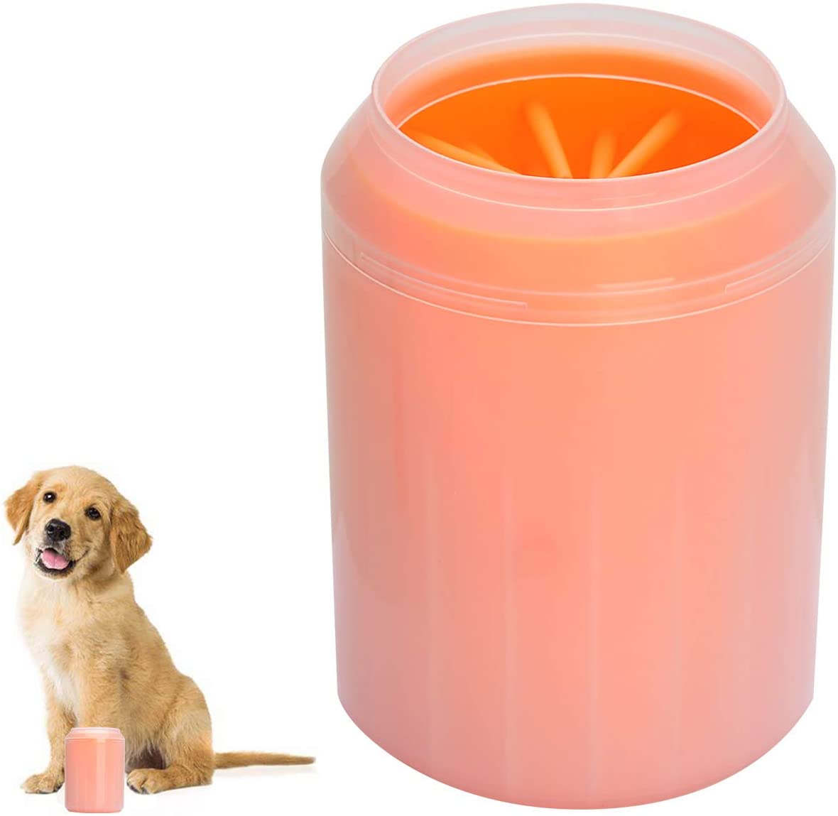  Songway Taza de lavado de pies para mascotas Perro gato Cachorro Pata Limpiador Cepillo de silicona desmontable portátil Limpieza de la huella de arena Barro Sucio para la mascota activa (Orange, M) 