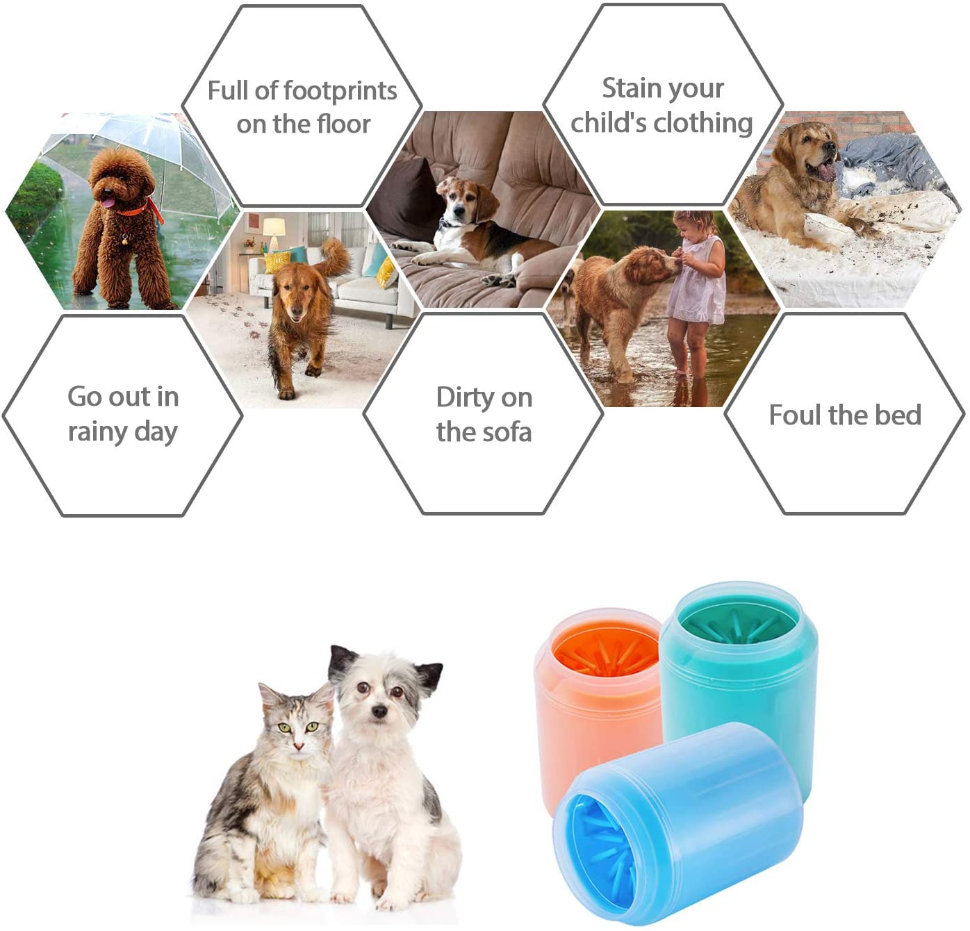  Songway Taza de lavado de pies para mascotas Perro gato Cachorro Pata Limpiador Cepillo de silicona desmontable portátil Limpieza de la huella de arena Barro Sucio para la mascota activa (Orange, M) 