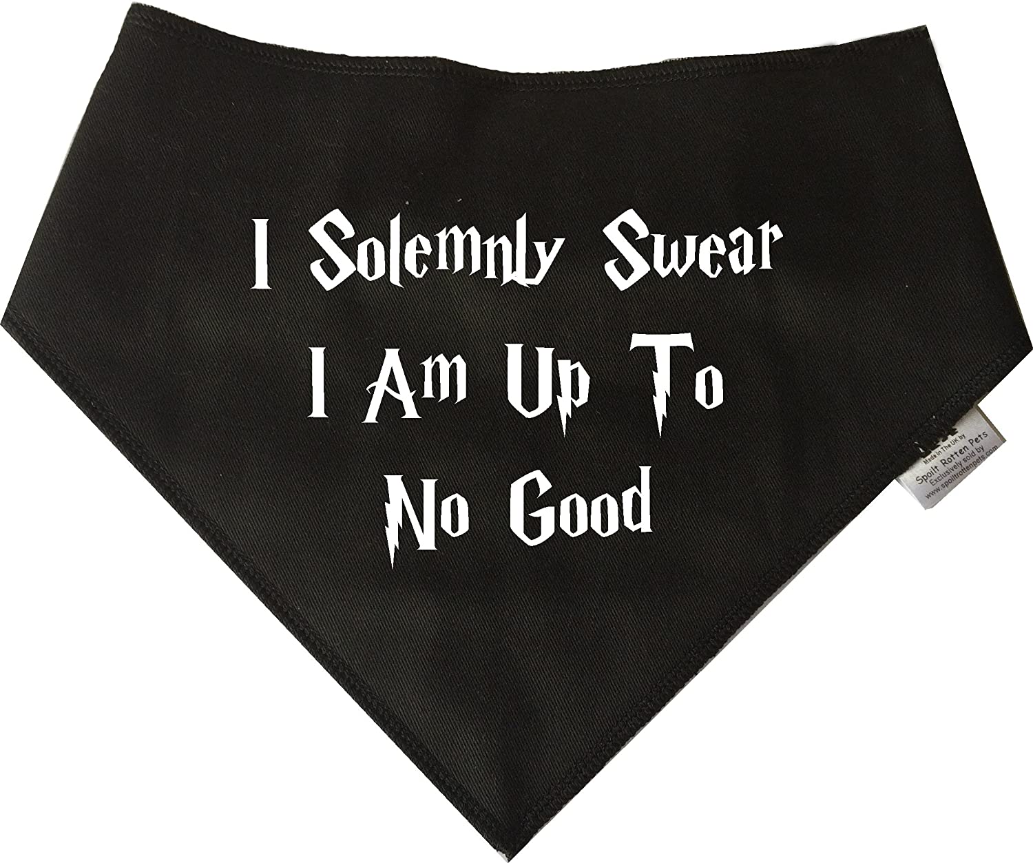  Spoilt Rotten Pets S4 Bandana Negra con Texto I Solemnly Swear I Am Up To No Good Dog Bandana Harry Potter Style para Perros Grandes Husky Malamute y Chow Chow Sized Dogs 