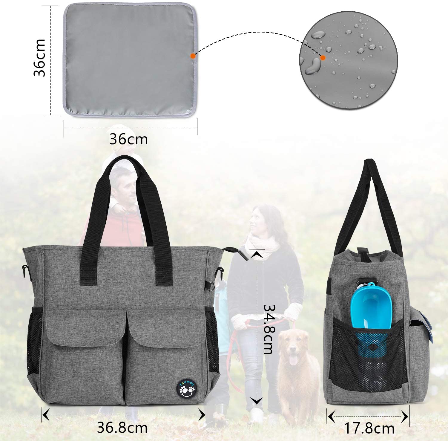  Teamoy Bolsa de Almacenamiento de Suministros para Mascotas, Organizador de Suministros de Perro Bolsa de Viaje para Comida para Perros, Juguetes y Otros Suministros para Perros, Gris 