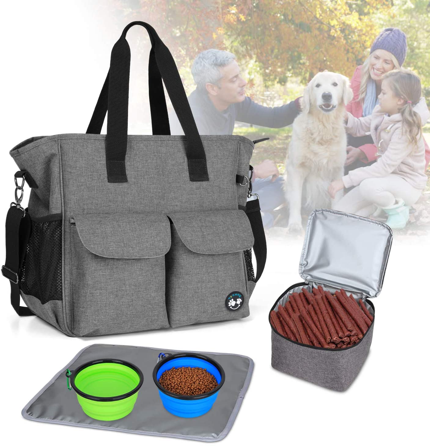  Teamoy Bolsa de Almacenamiento de Suministros para Mascotas, Organizador de Suministros de Perro Bolsa de Viaje para Comida para Perros, Juguetes y Otros Suministros para Perros, Gris 