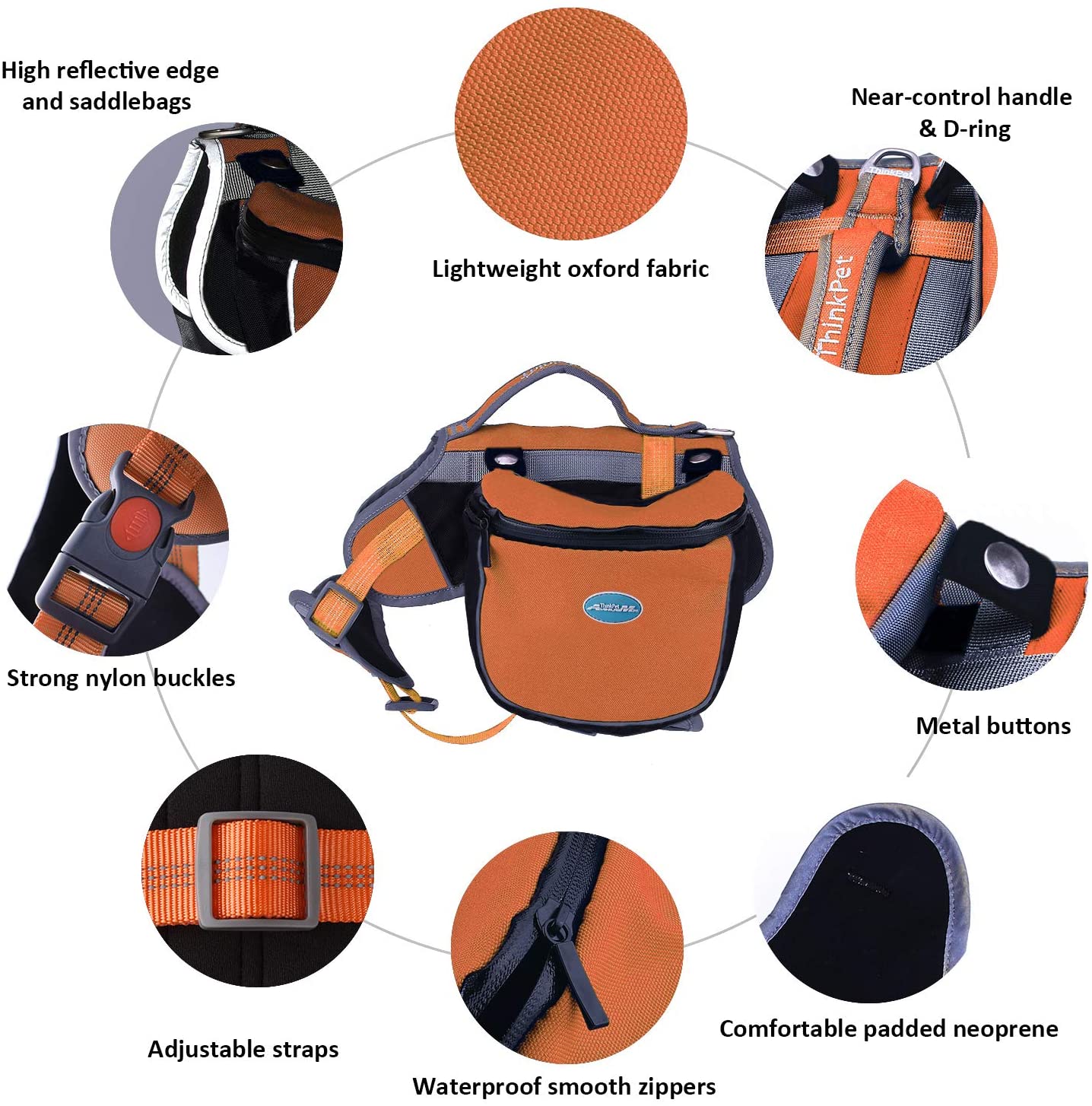  ThinkPet Alforja para Perro al Aire Libre Reflective Saddle Bag -Paquete para Perros Bolsa Doble para Mochila de Viaje Hound para Perros medianos Grandes 