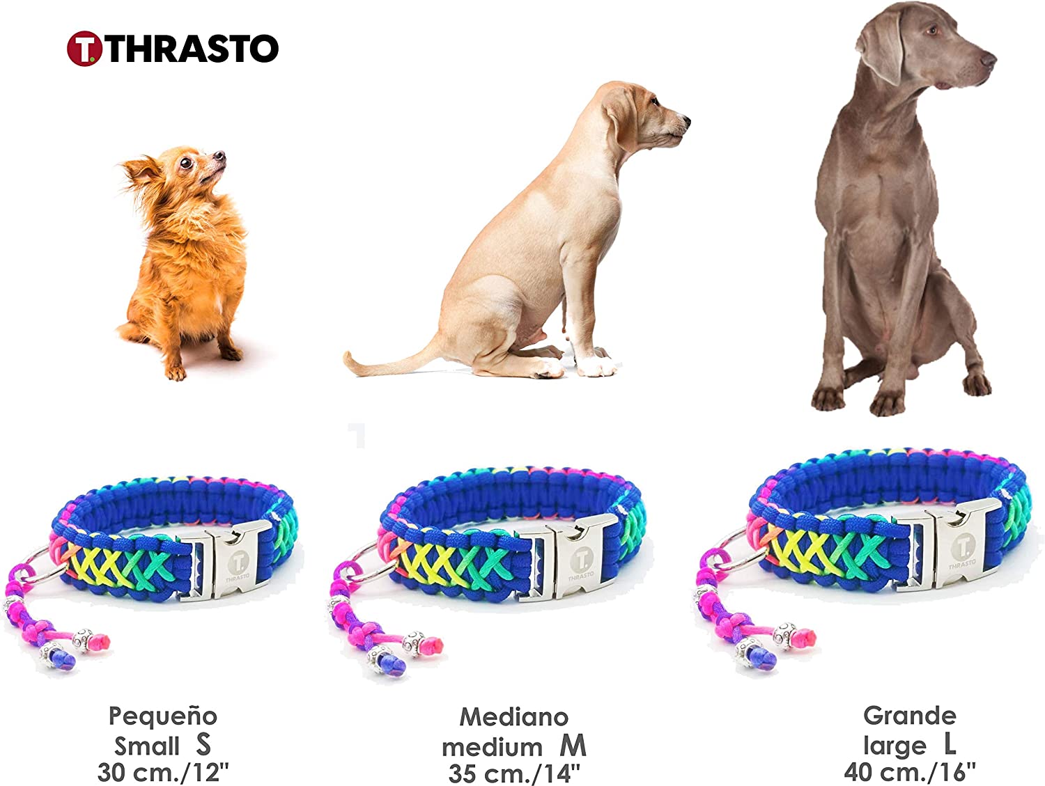  Thrasto Pets Dog Collar Rainbow One - Collar Perro Hecho a Mano de Cuerda Trenzada. Collar Paracord. Collar Perro Arco Iris. Tres Medidas, Resistente al Agua (Grande) 