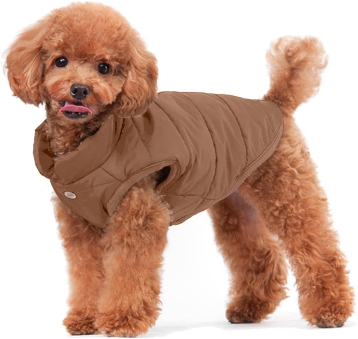  Tineer Abrigo de Invierno cálido para Perros, Forro Polar Cómodo frío Chaqueta de Perro Chaleco de Perrito Ropa de Abrigo Forrado Ropa cálida Acolchada para Perros medianos (S, Brown) 