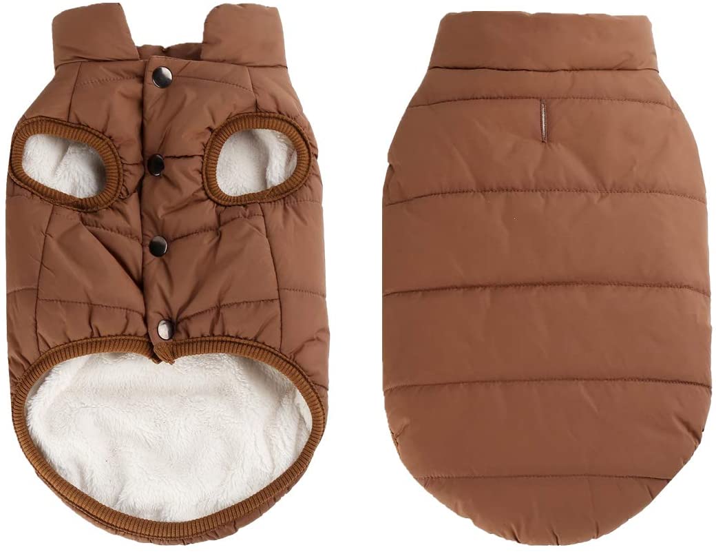  Tineer Abrigo de Invierno cálido para Perros, Forro Polar Cómodo frío Chaqueta de Perro Chaleco de Perrito Ropa de Abrigo Forrado Ropa cálida Acolchada para Perros medianos (S, Brown) 