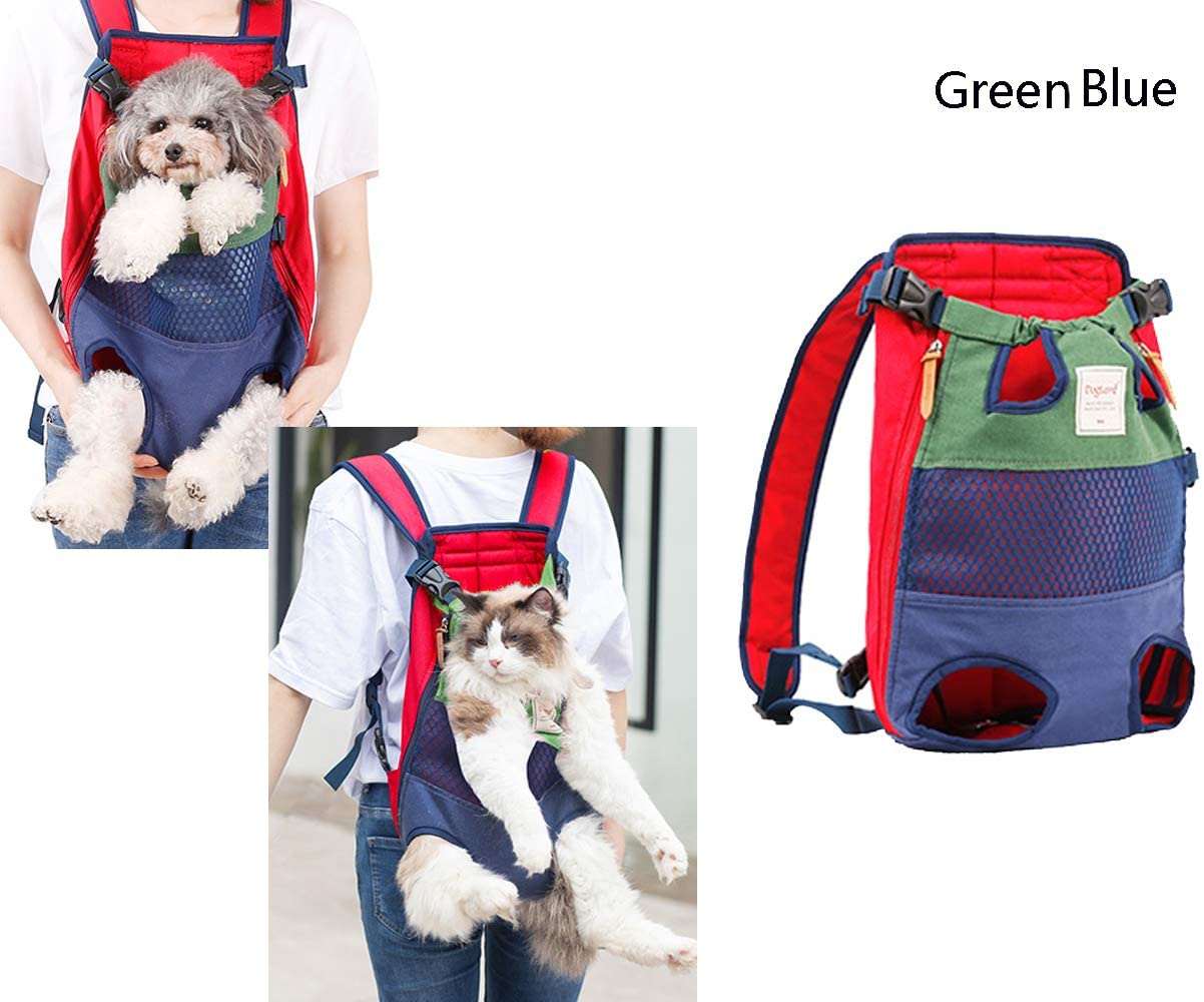  Tineer Pet Carrier Backpack,Patas Delanteras Ajustables para Perros Fuera de la Mochila Bolsa de Viaje de Manos Libres,Easy-Fit para 5-12KG Gatos Perros pequeños medianos (Verde Azul) 