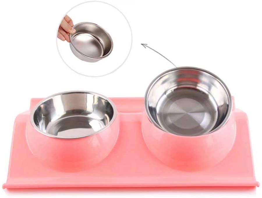  TJW Comedero Dobles para Perro,Cuencos Doble de Acero Inoxidable,Alimentador de Agua y Alimentos para Gatos y Perros pequeños,Color Rosa 