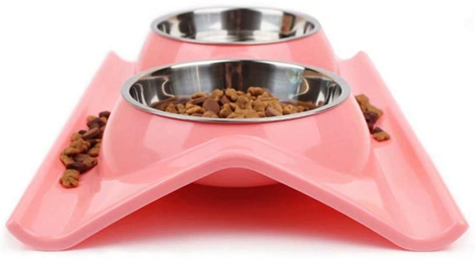  TJW Comedero Dobles para Perro,Cuencos Doble de Acero Inoxidable,Alimentador de Agua y Alimentos para Gatos y Perros pequeños,Color Rosa 