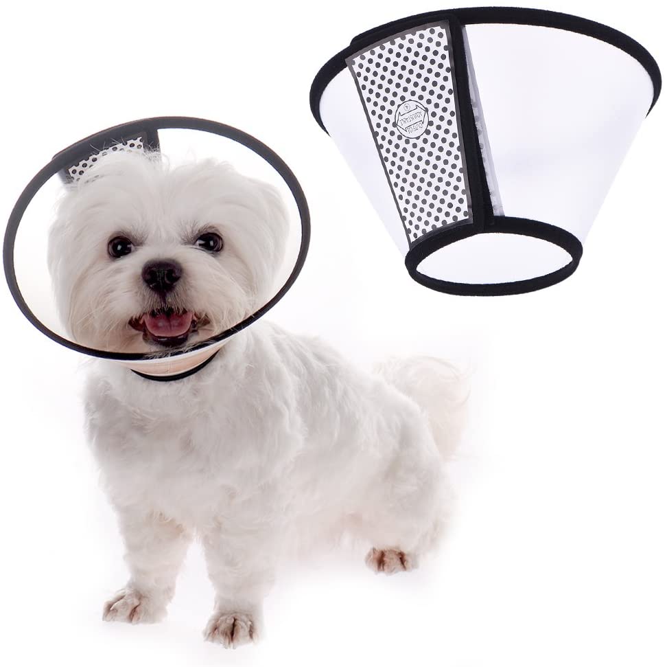  TJW Cono para Mascotas, E-Collar Protectora Cuello,Collarín para Perros,Collar Compatible con Mascotas,Color Blanco con Negro (S: Circunferencia del Cuello 13-15cm) 