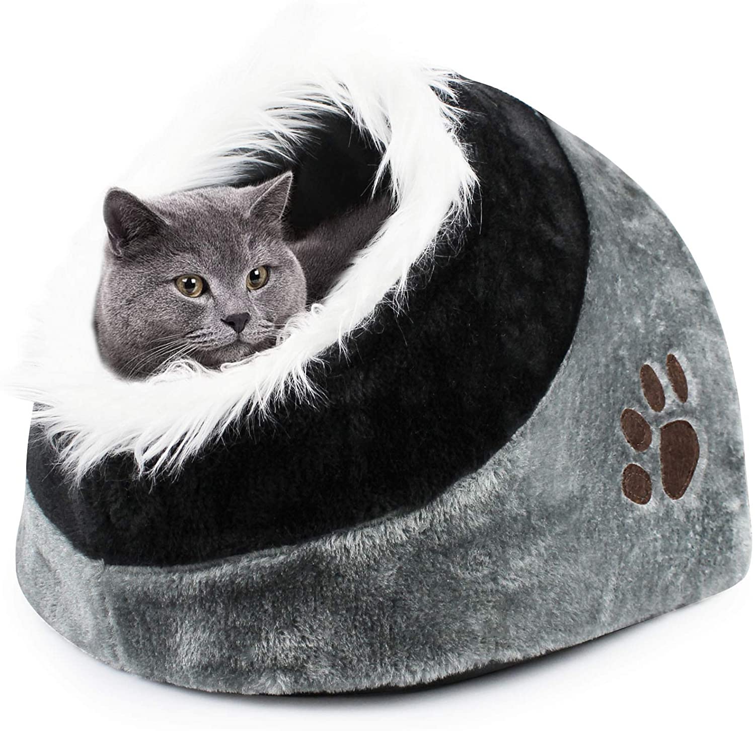  Todeco - Cueva para Animales de Peluche, Casa del Gato - Material: Felpa - Accesorios: (1x) Cojín extraíble - 41 x 38 x 26 cm, Gris 