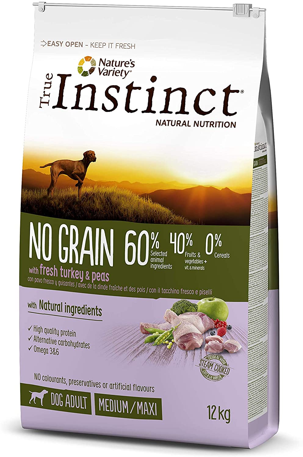  True Instinct No Grain - Comida con pavo para perros adultos, 12 kg 