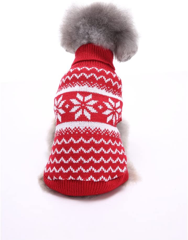  Tuopuda Navidad Mascotas suéter Invierno Perro Nieve Lana del Perrito Traje Caliente Ropa de Abrigo (S, Rojo) 