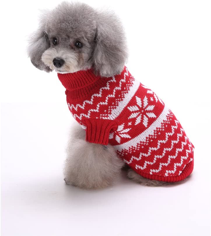  Tuopuda Navidad Mascotas suéter Invierno Perro Nieve Lana del Perrito Traje Caliente Ropa de Abrigo (S, Rojo) 