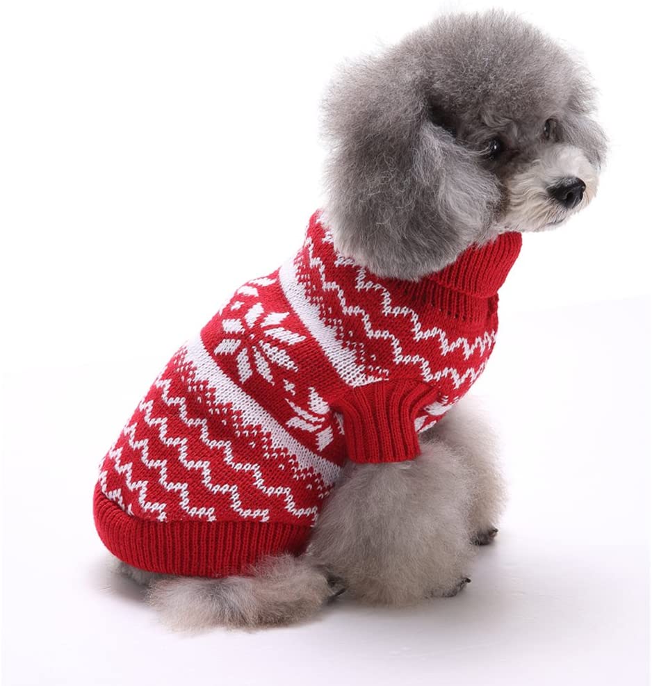  Tuopuda Navidad Mascotas suéter Invierno Perro Nieve Lana del Perrito Traje Caliente Ropa de Abrigo (S, Rojo) 