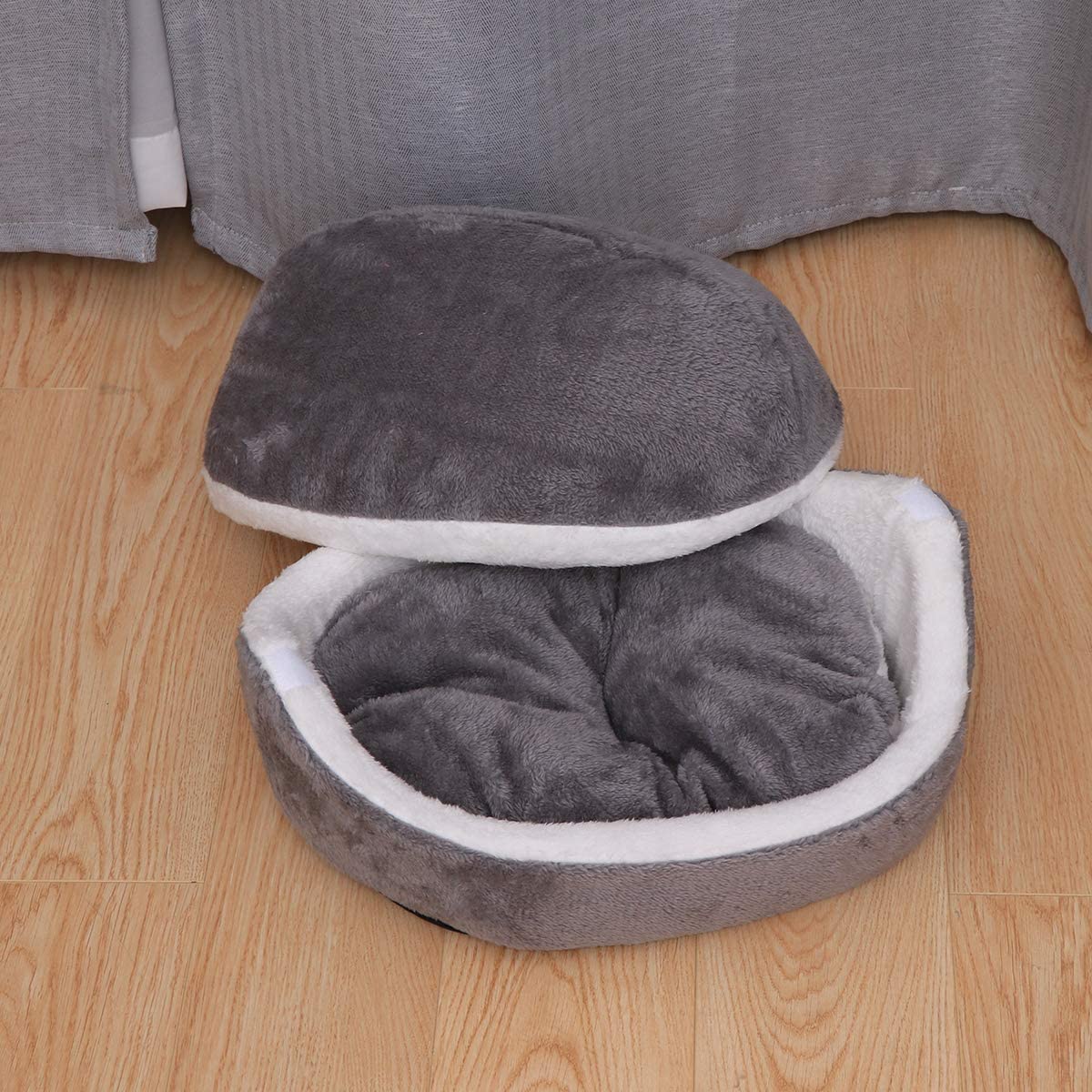  UEETEK Cama Gato Cueva cálido Nido para Mascotas Acogedor Casa de Perro (Gris) 