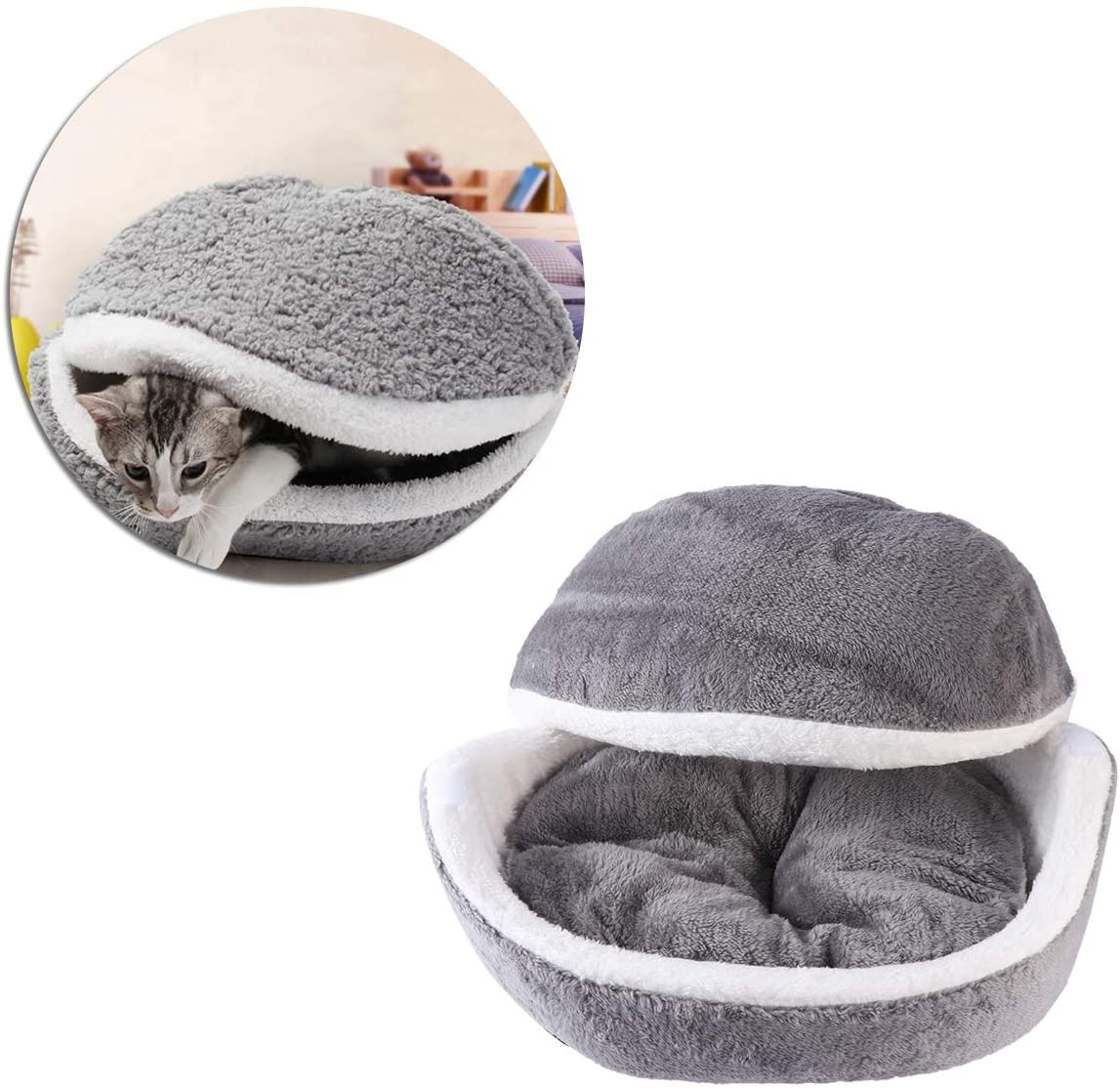  UEETEK Cama Gato Cueva cálido Nido para Mascotas Acogedor Casa de Perro (Gris) 