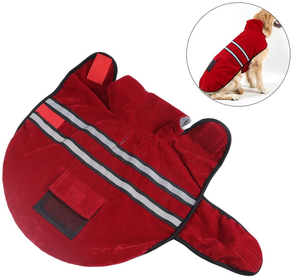  UEETEK Chubasquero Perro Reflectante Ropa Perro Mediano Grande Invierno Algodón Talla XL(Rojo Vino) 