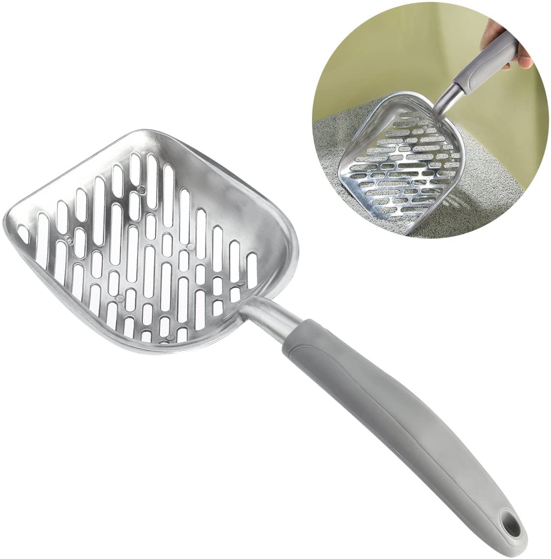  UEETEK Pala de basura para gatos,El metal de aluminio durable se dispersó la cucharada con el mango largo gomoso cómodo agarre para el gatito del gato del animal doméstico, 35 * 15CM (L * W) 