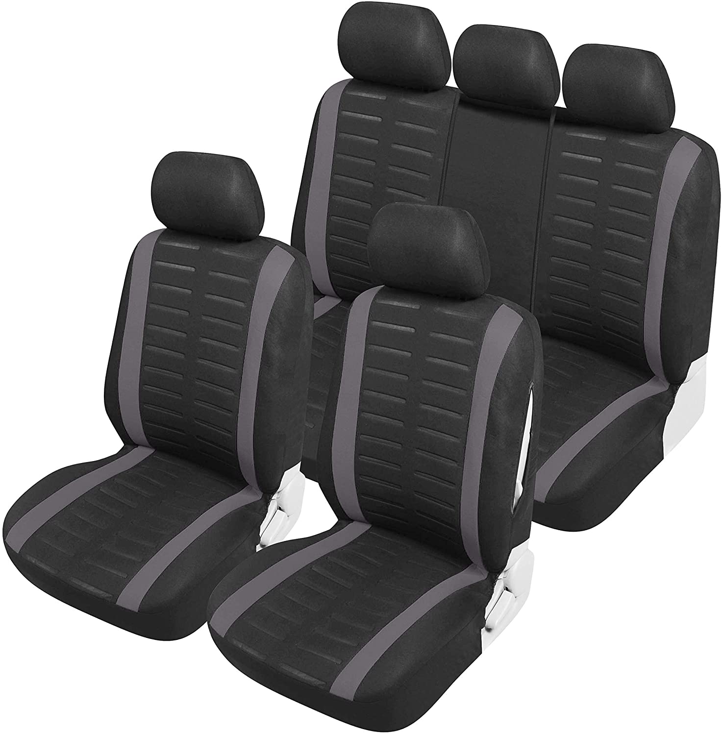  Upgrade4cars Fundas Asientos Coche Universales Negro Gris para Delanteros y Traseros | Funda para Asiento Coches | Accesorios Interior Universal 