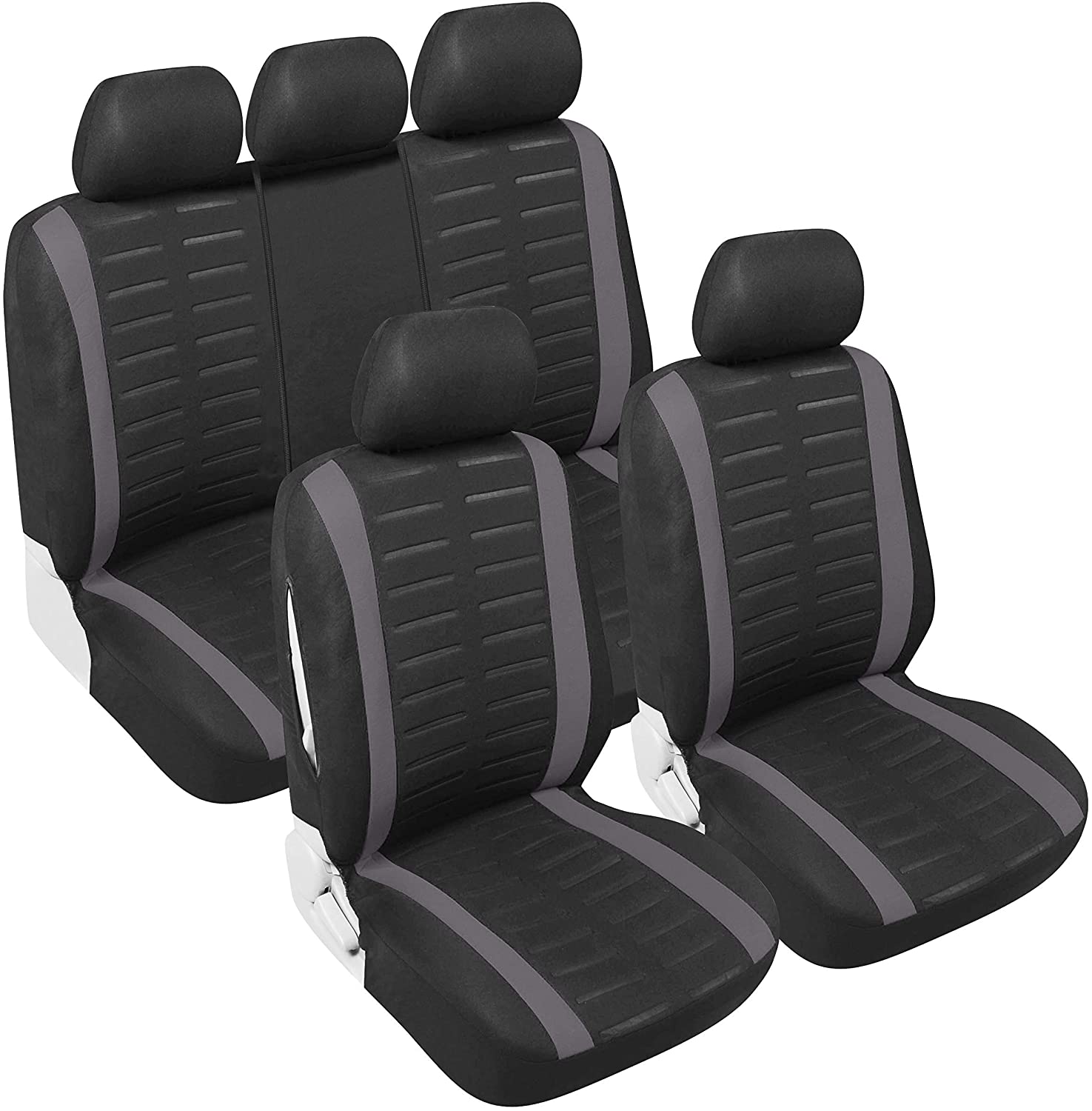  Upgrade4cars Fundas Asientos Coche Universales Negro Gris para Delanteros y Traseros | Funda para Asiento Coches | Accesorios Interior Universal 