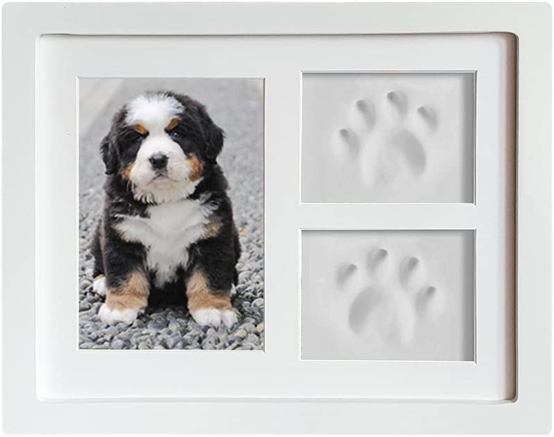  Vankee Marco para Foto Blanco, Marco Doble para Foto y Huella de Pie para Perro y Gato, Decoraciones para Pared y Mesa con Kit de Impresión de Arcilla -Blanco/Blanco 