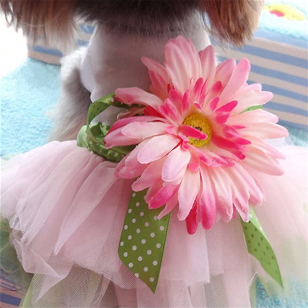  Vestido de princesa con falda de tutú de gasa con flor y lazo para mascotas: cachorros y gatos 