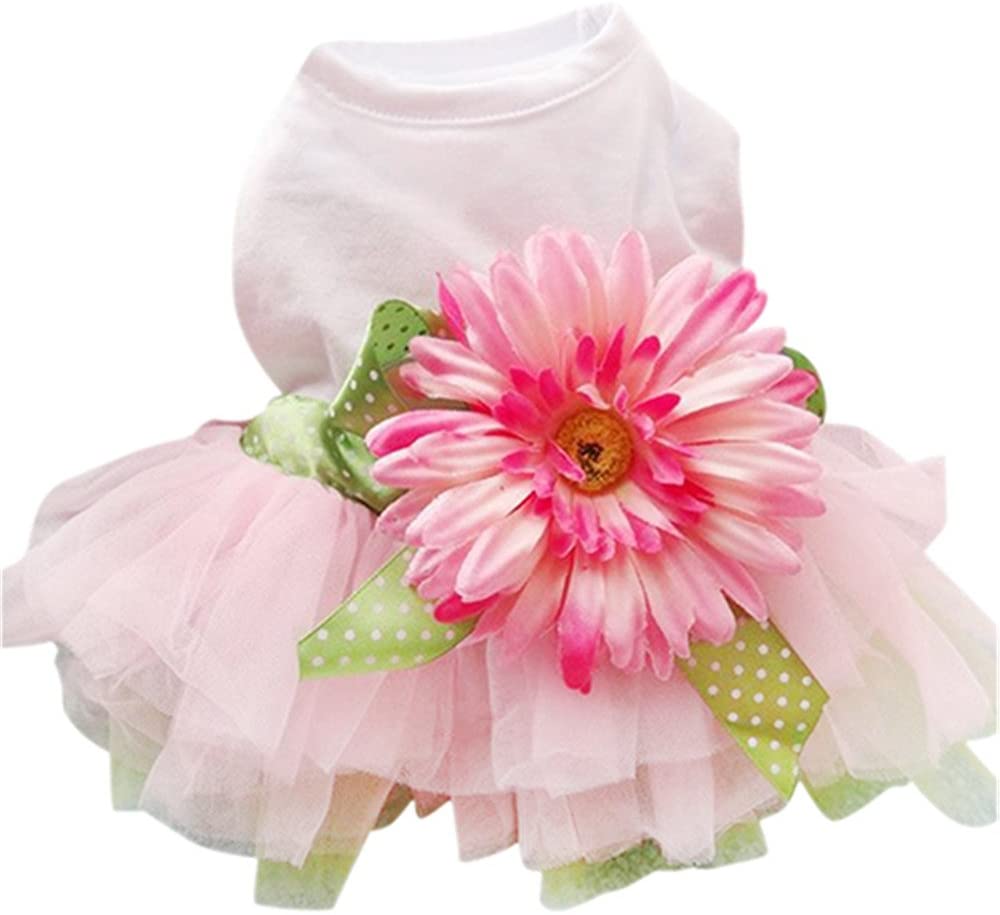  Vestido de princesa con falda de tutú de gasa con flor y lazo para mascotas: cachorros y gatos 