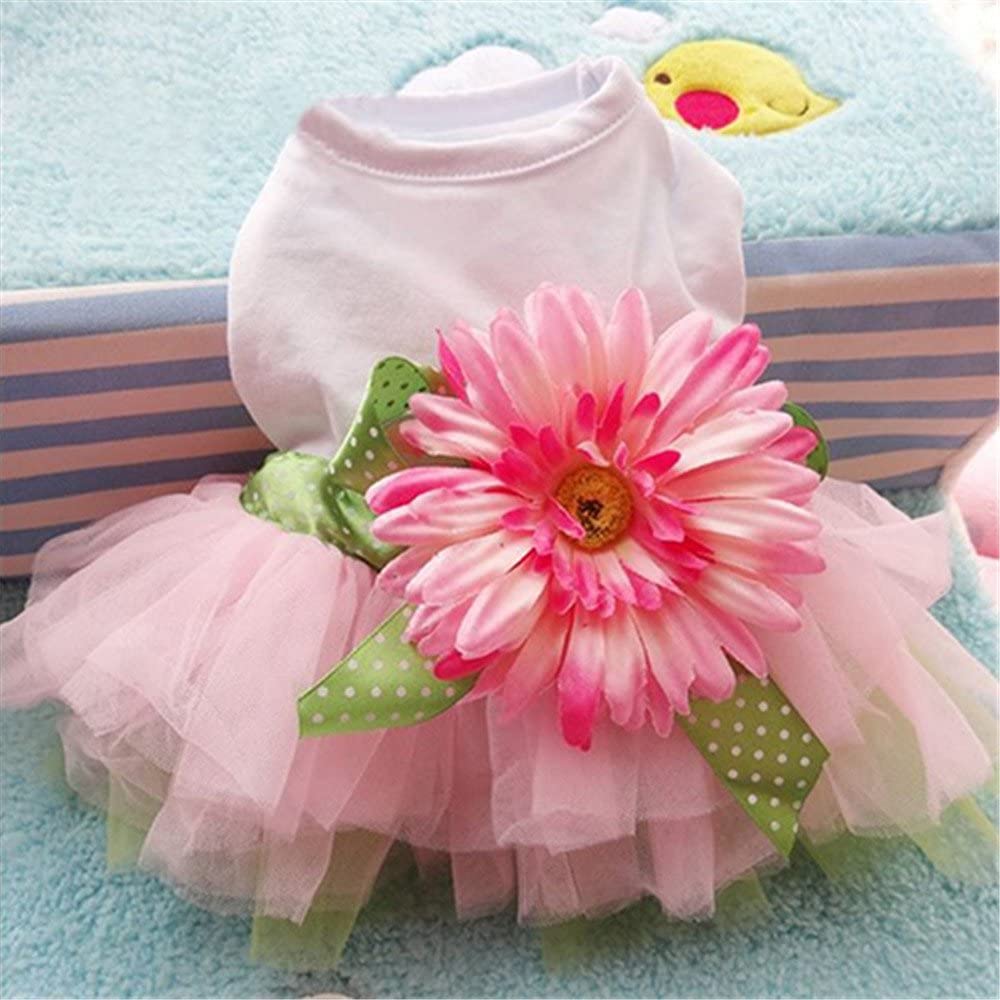  Vestido de princesa con falda de tutú de gasa con flor y lazo para mascotas: cachorros y gatos 