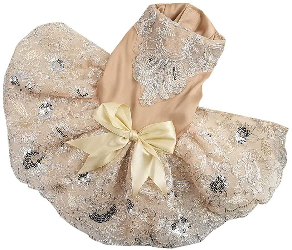  Vestidos de Fiesta de Boda, Vestido de Encaje con Bordado, Fiesta de Cumpleaños, Falda de Tutú de Princesa con Bowknot, Ropa de Verano para Mascotas Perrito Yorkshire Chihuahua 