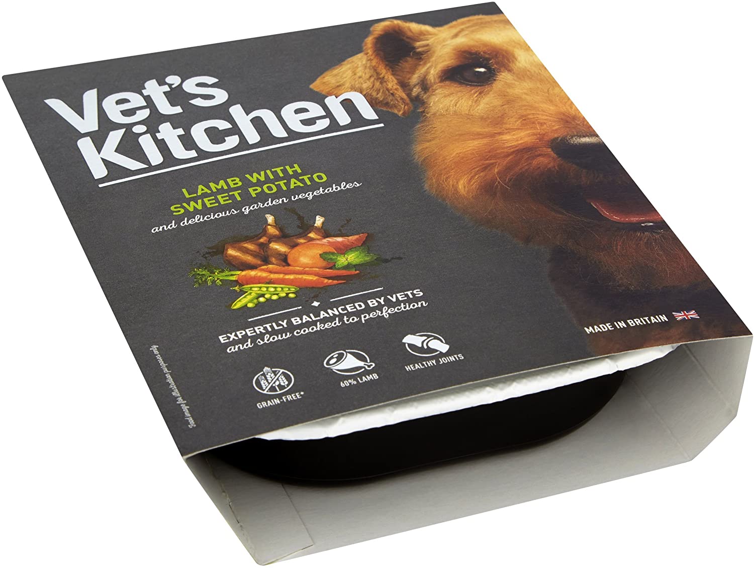  Vet's Kitchen- Comida húmeda para mascotas con cordero y patata dulce sin granos, 395 g (paquete de 10) 