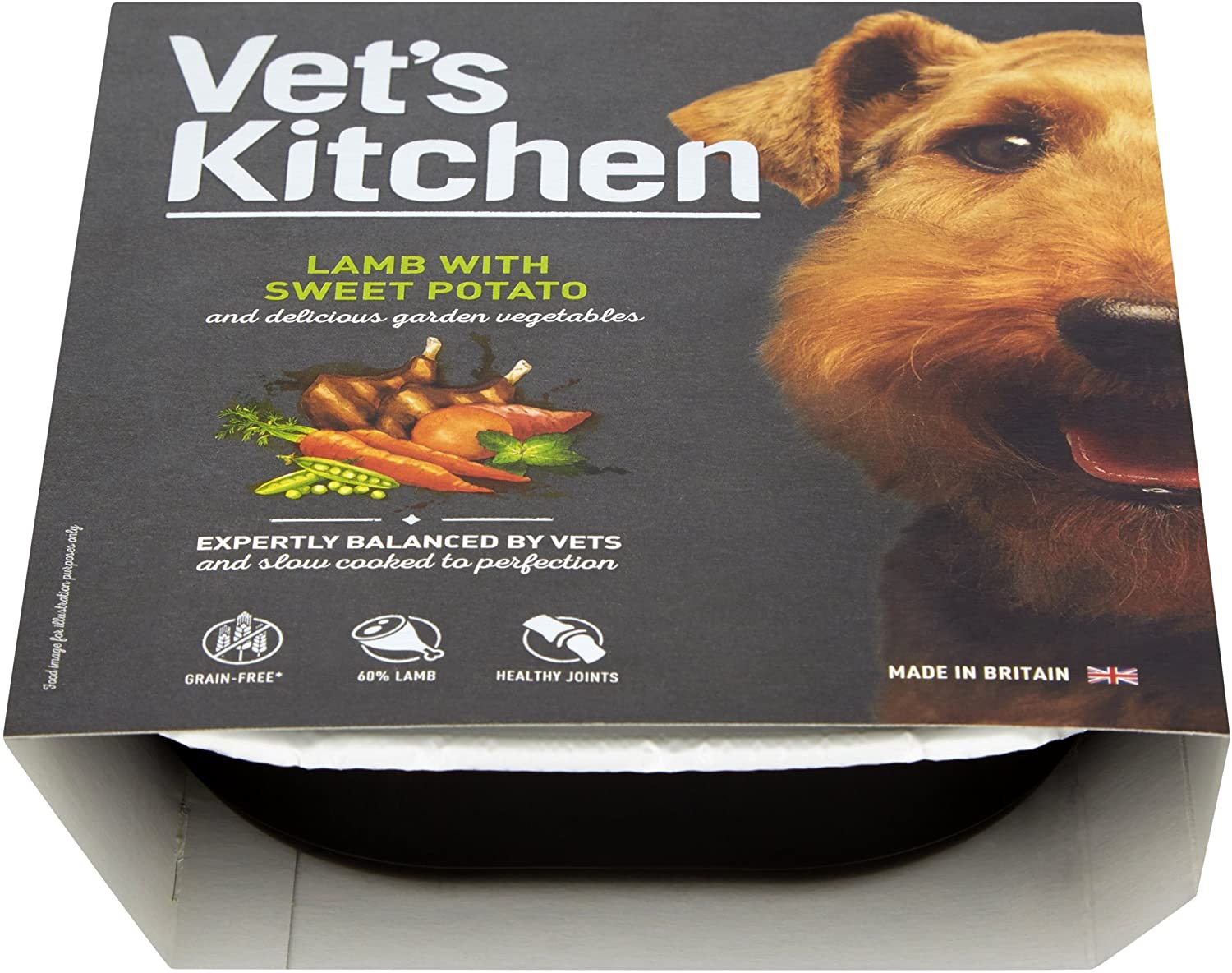  Vet's Kitchen- Comida húmeda para mascotas con cordero y patata dulce sin granos, 395 g (paquete de 10) 