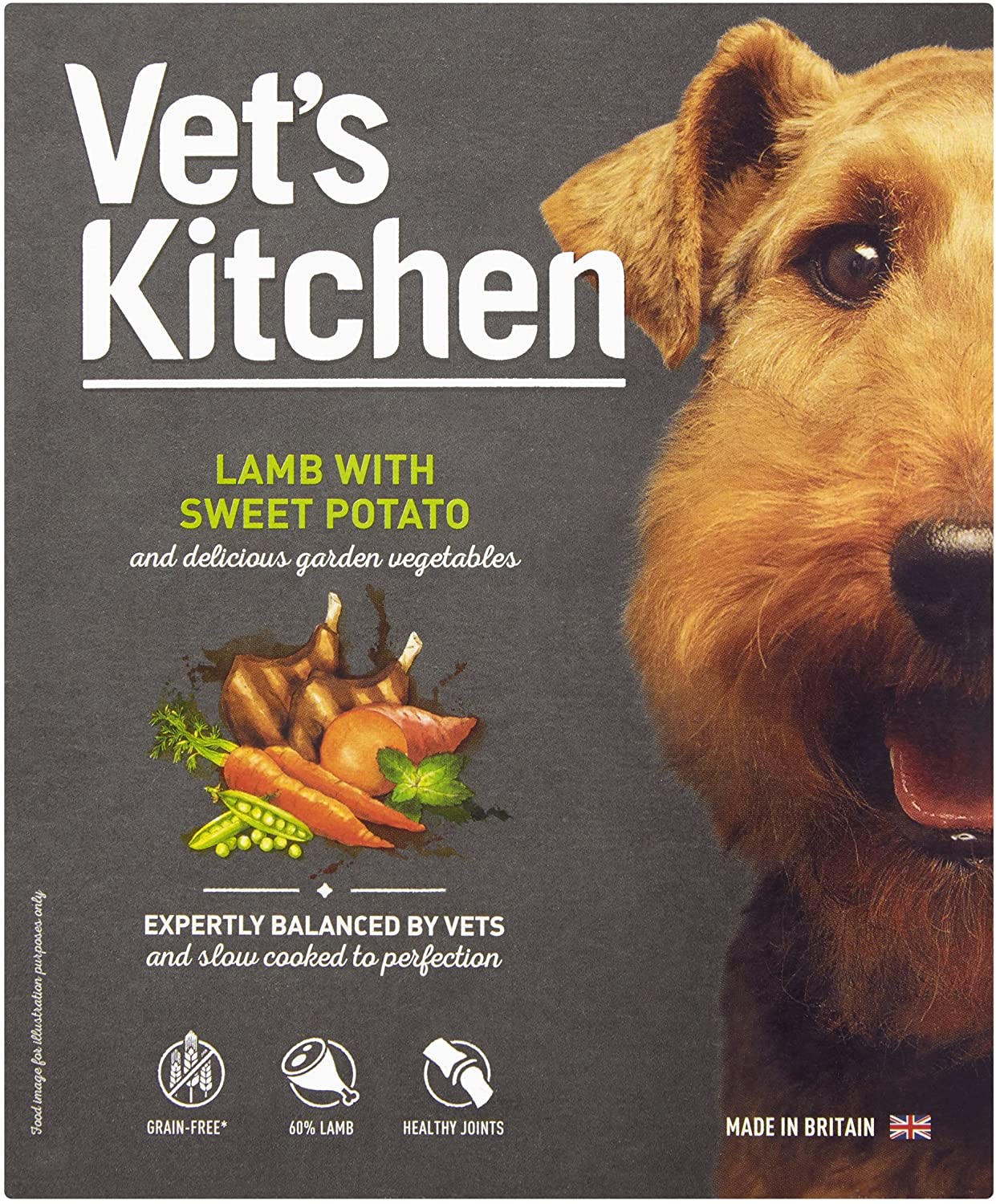  Vet's Kitchen- Comida húmeda para mascotas con cordero y patata dulce sin granos, 395 g (paquete de 10) 