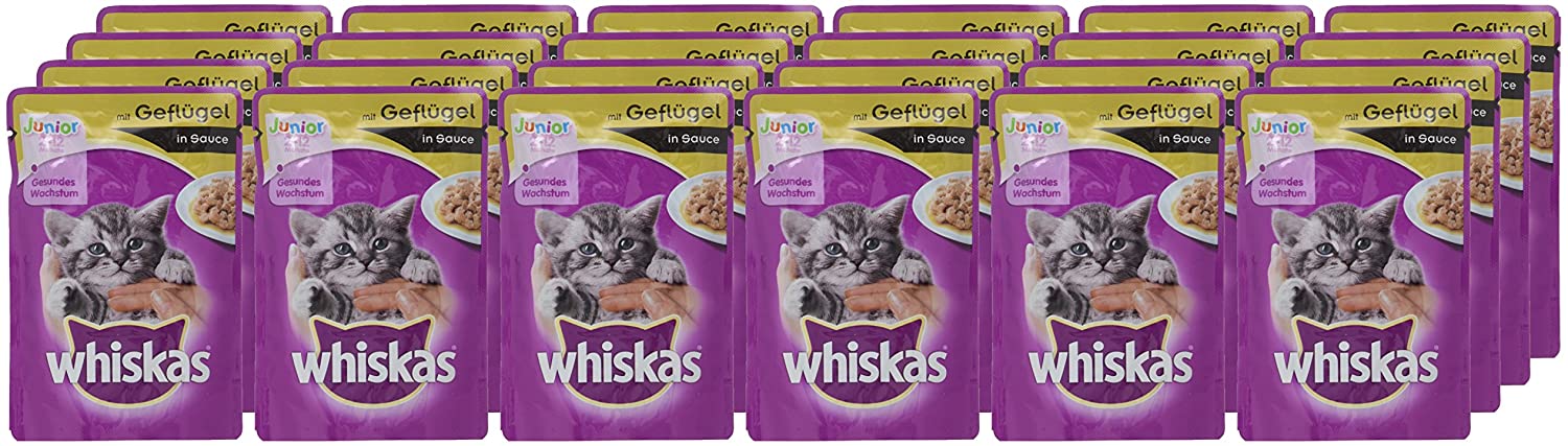  Whiskas gato / comida húmeda Junior para gatos jóvenes, 24 bolsitas (24 x 100 g) 