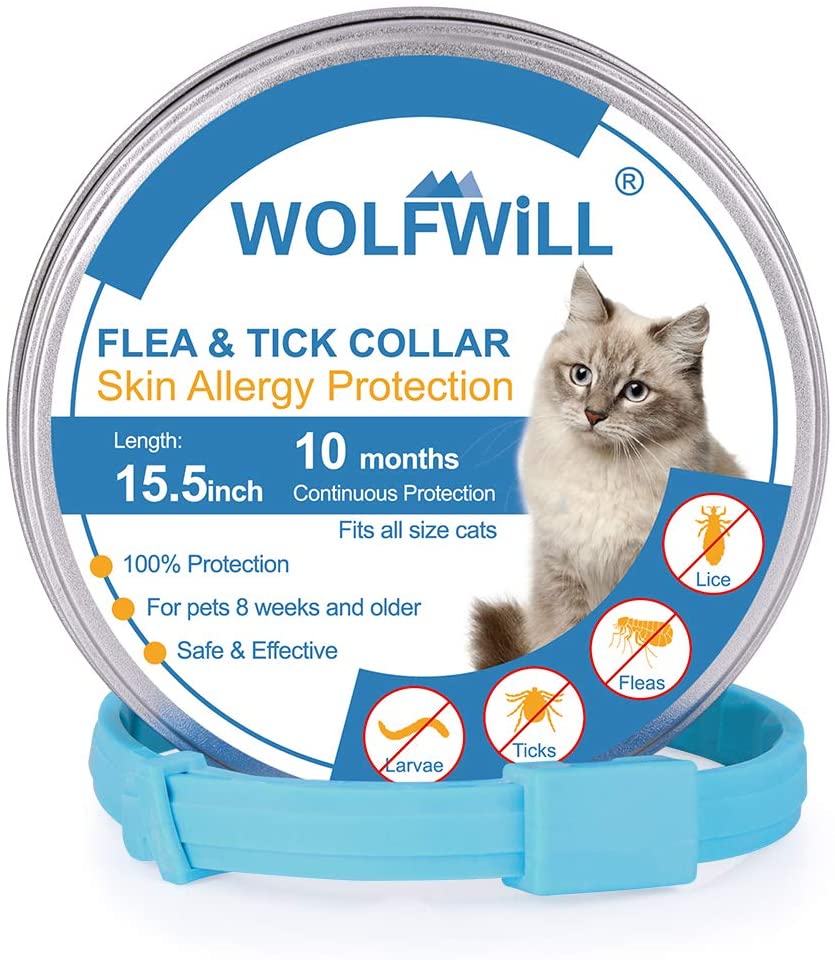  WOLFWILL Collar de Pulgas y Garrapatas para Gato,Acción Prolongada 10 Meses de Protección y Prevención contra Pulgas Garrapatas,Piojos,Talla Única para Todos,Ajustable, Impermeable 