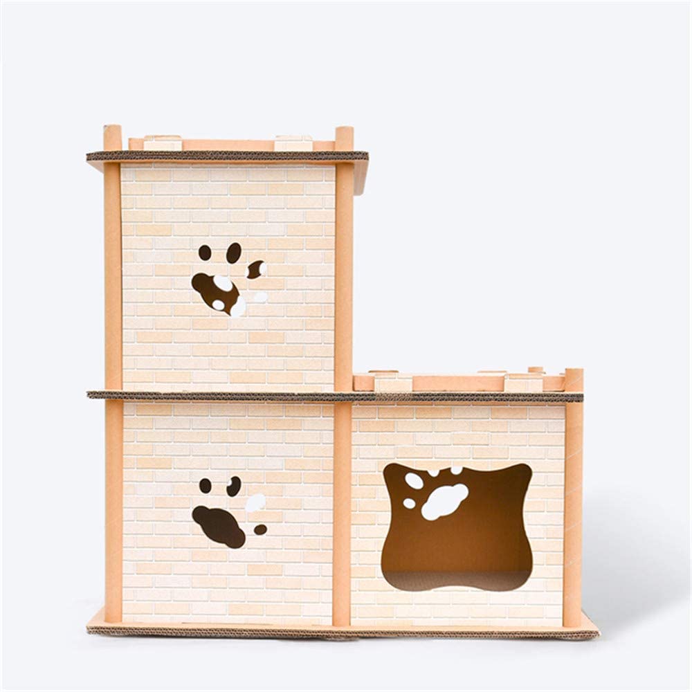  XFQ Combinación Cat House, De Bricolaje De 3 Capas De Escalera De Gato De Juguete Nido Gato Junta Rasguño del Papel Corrugado Kitten Cat House Interesante Caja De Cartón Multiuso,2floors 