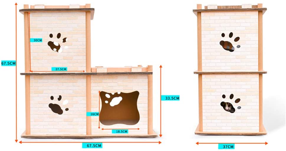  XFQ Combinación Cat House, De Bricolaje De 3 Capas De Escalera De Gato De Juguete Nido Gato Junta Rasguño del Papel Corrugado Kitten Cat House Interesante Caja De Cartón Multiuso,2floors 