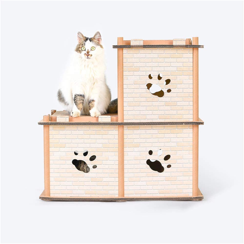  XFQ Combinación Cat House, De Bricolaje De 3 Capas De Escalera De Gato De Juguete Nido Gato Junta Rasguño del Papel Corrugado Kitten Cat House Interesante Caja De Cartón Multiuso,2floors 