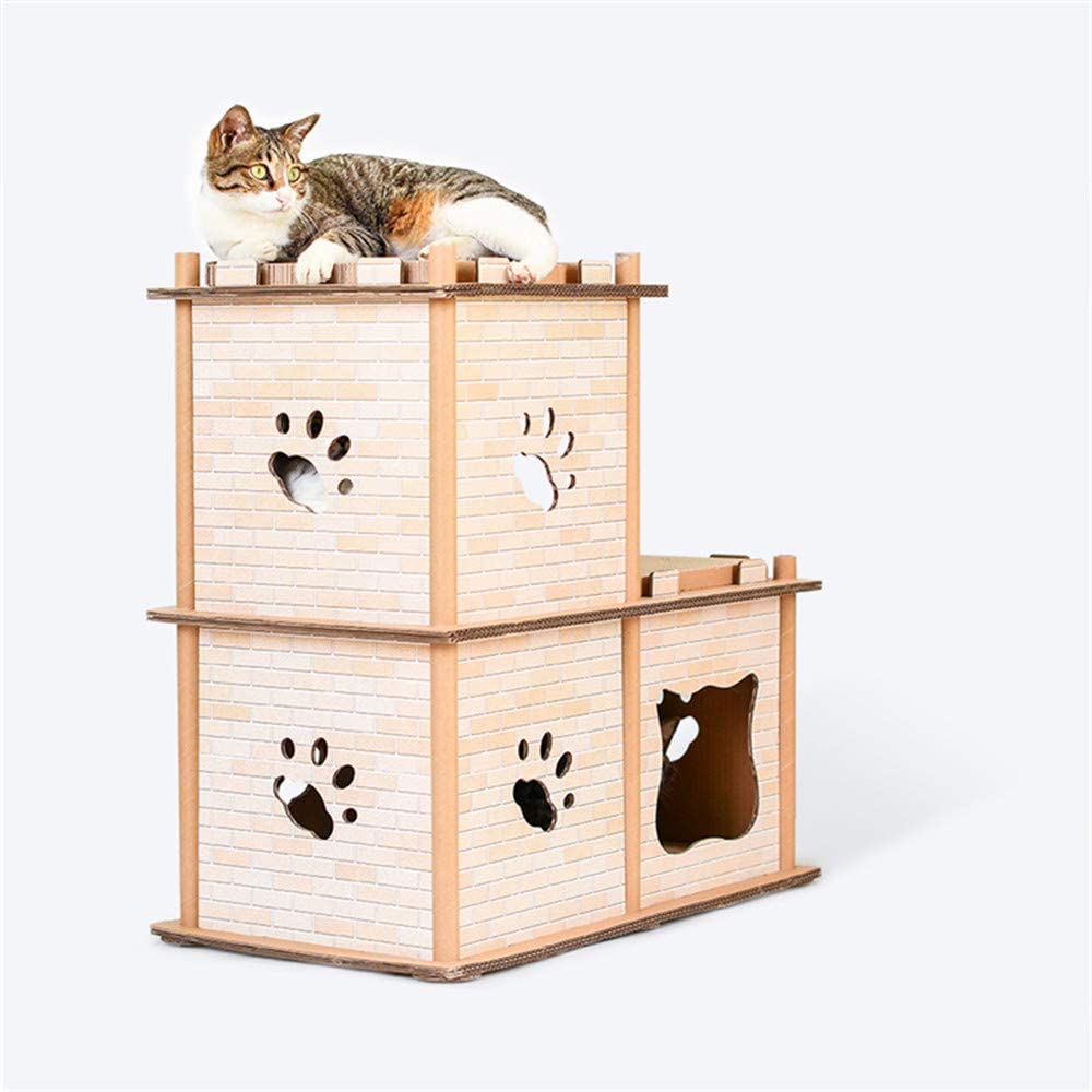  XFQ Combinación Cat House, De Bricolaje De 3 Capas De Escalera De Gato De Juguete Nido Gato Junta Rasguño del Papel Corrugado Kitten Cat House Interesante Caja De Cartón Multiuso,2floors 