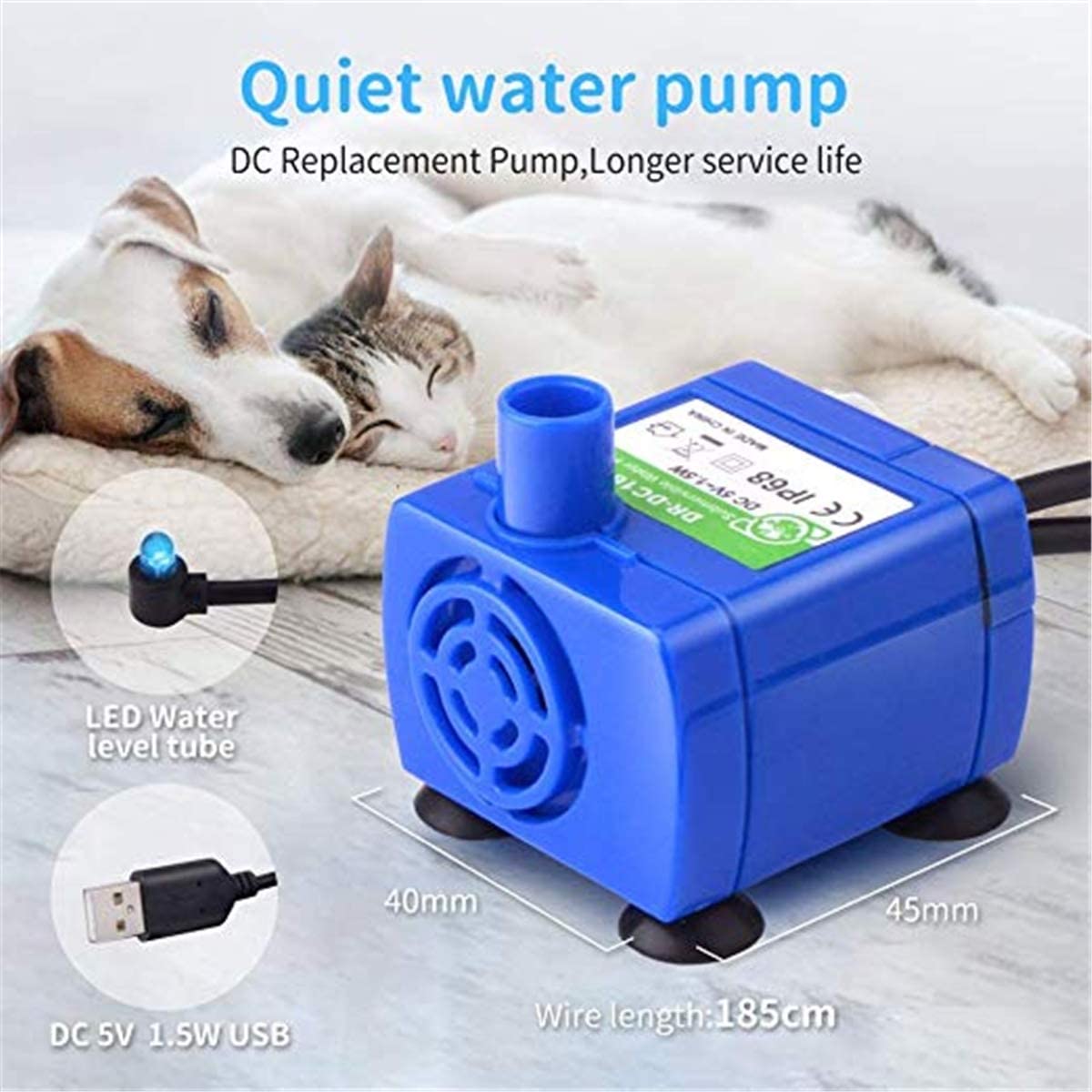  XUEE Fuente de Agua para Gatos, con Ventana de Nivel de Agua con visión Nocturna LED, Fuente para Mascotas con Bomba silenciosa de CC para Beber Perros y Gatos- (envíe Cuatro filtros),A 